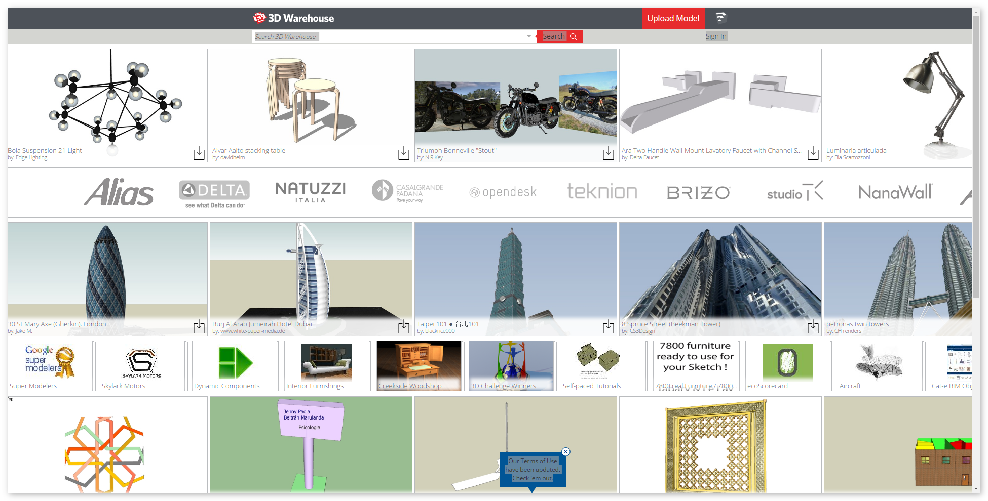 More than 650 high quality 3D models available in Sketchup 